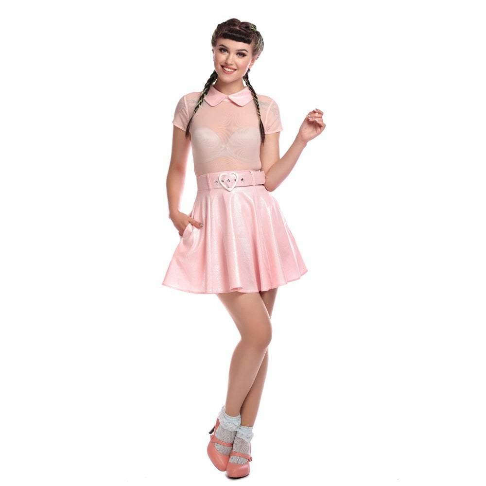 Collectif Mainline Adore Glitter Skater Dress-Pink-Vendemia