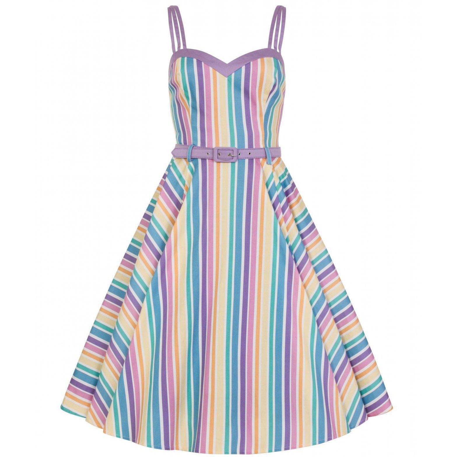 Collectif Mainline Nova Rainbow Stripes Swing Dress-Vendemia