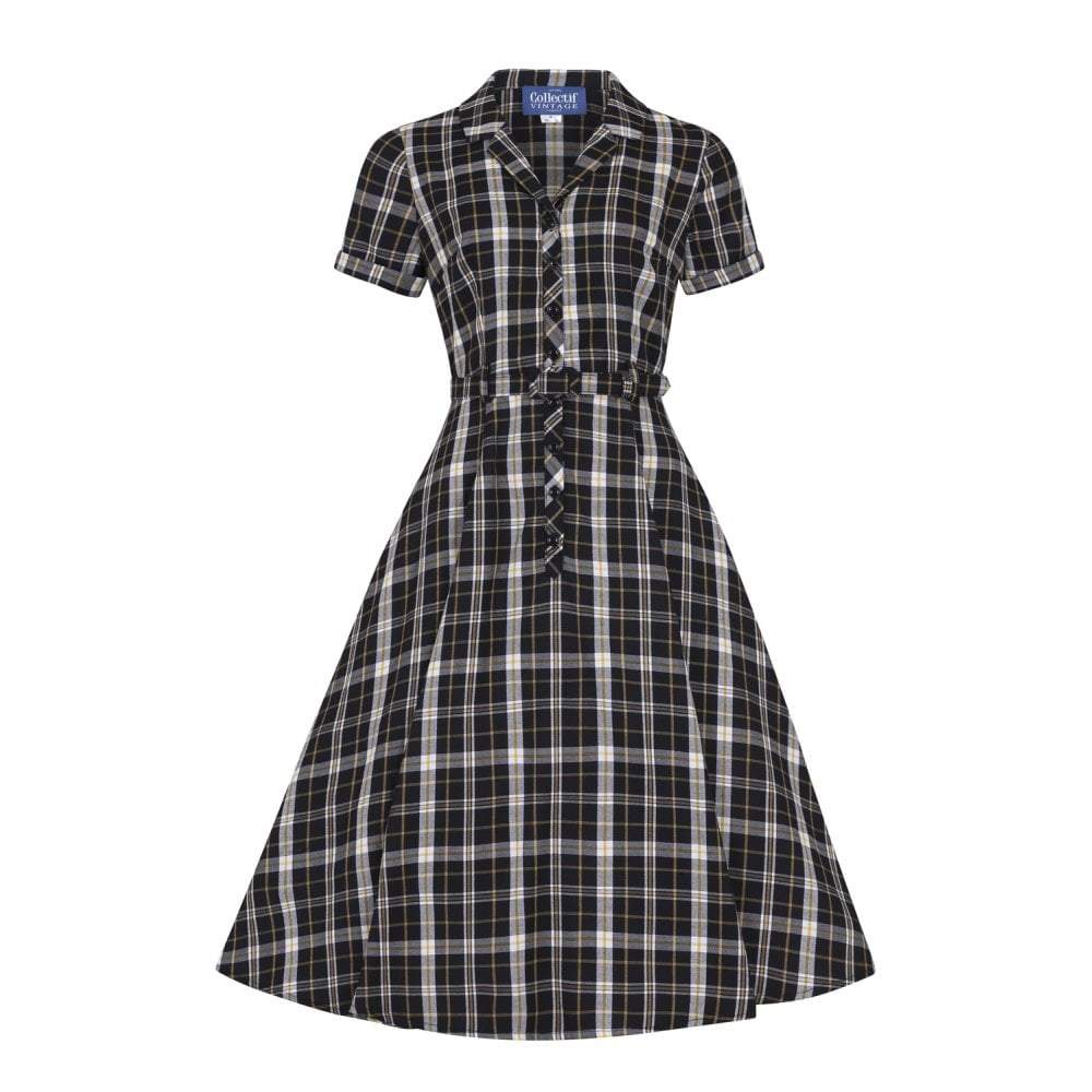 Collectif Vintage Caterina Geek Check Swing Dress-Vendemia