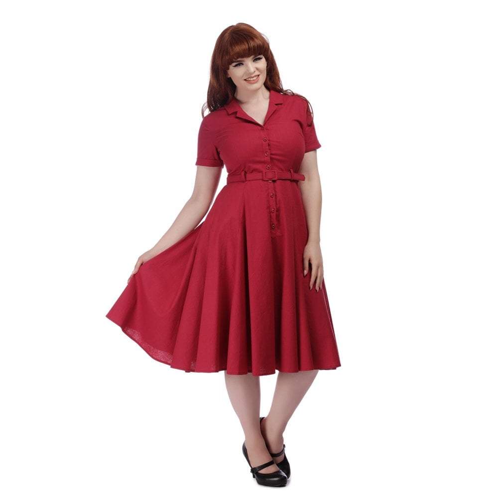 Collectif Vintage Caterina Plain Swing Dress-Raspberry-Vendemia