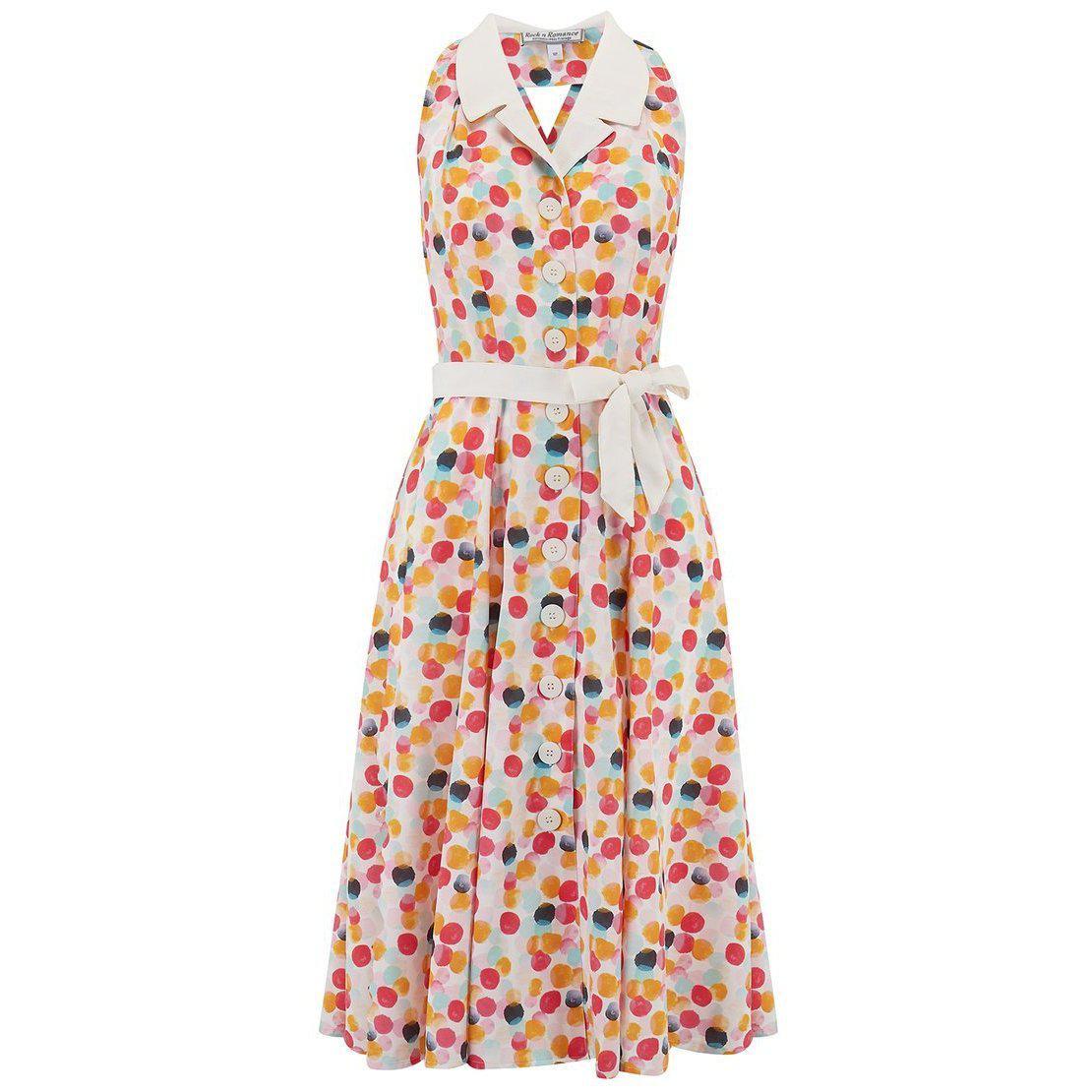 Rock n Romance Lindy Bubblegum Halter Dress-Multi Coloured-Vendemia