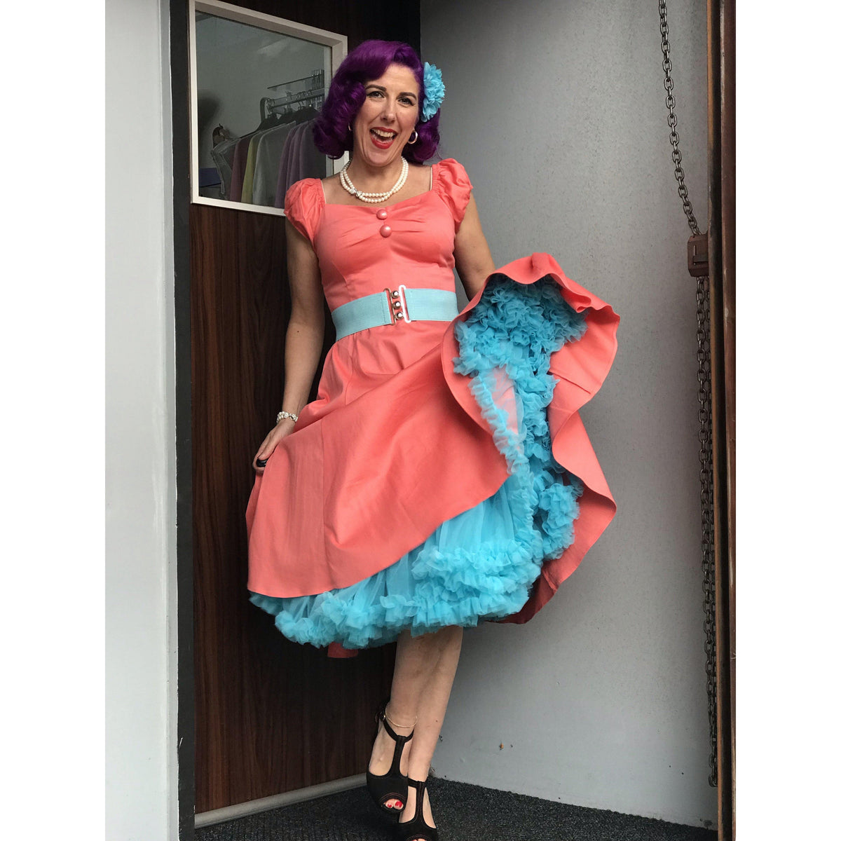 Collectif Mainline Dolores Doll Classic Cotton Dress-Peach-Vendemia