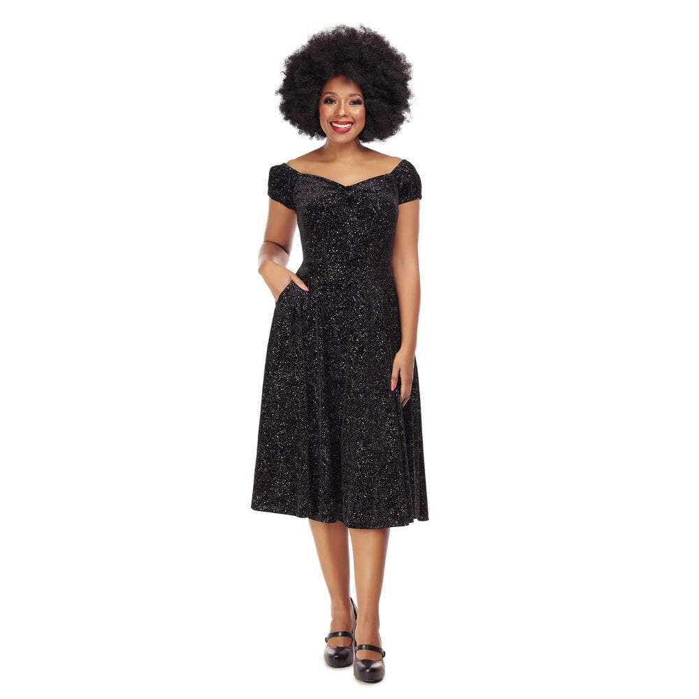 Collectif Mainline Dolores Glitter Drops Doll Dress-Black-Vendemia