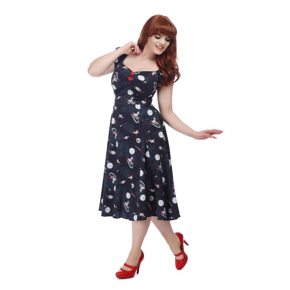 Collectif Mainline Dolores Space Pin Up Doll Dress-Multi Coloured-Vendemia