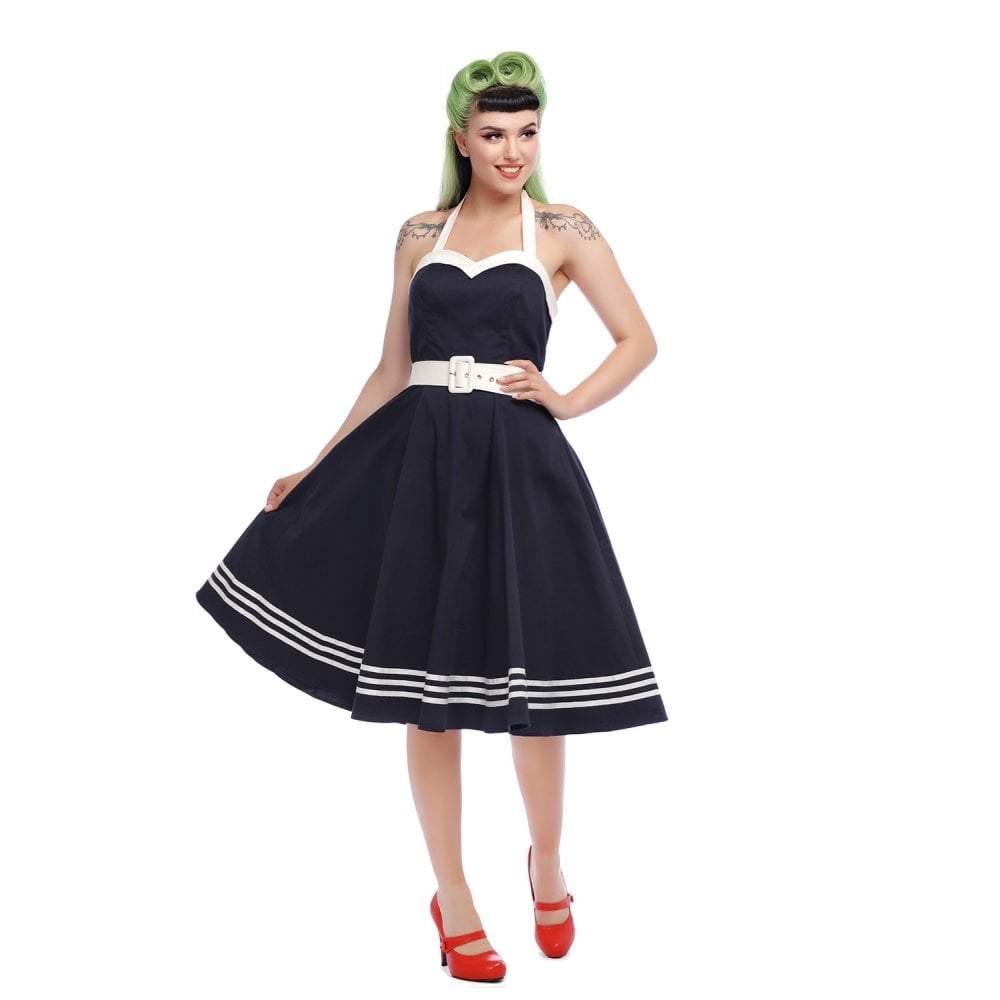 Collectif Mainline Georgie Nautical Swing Dress-Navy-Vendemia
