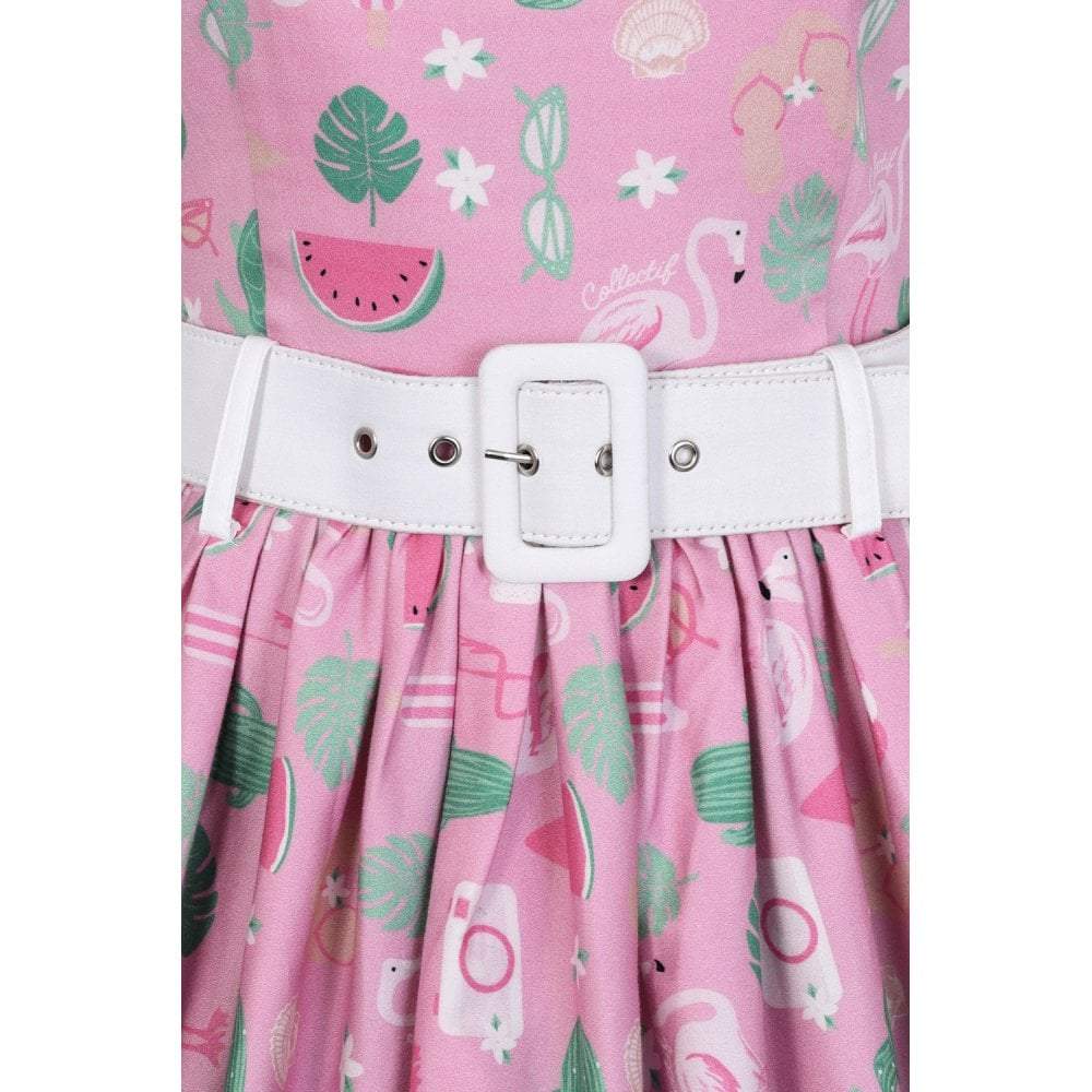 Collectif Mainline Jade Summer Flamingo Swing Dress-Vendemia
