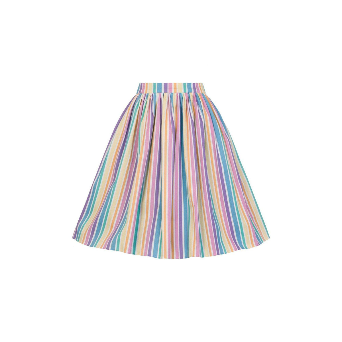 Collectif Mainline Jasmine Rainbow Stripes Swing Skirt-Vendemia