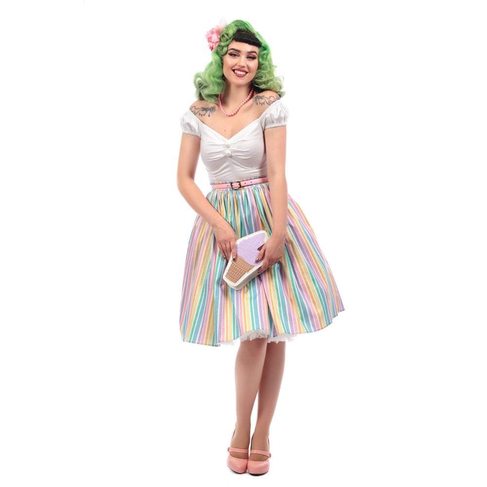 Collectif Mainline Jasmine Rainbow Stripes Swing Skirt-Vendemia