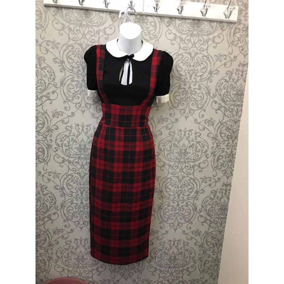 Collectif Mainline Karen Rebel Check Pencil Skirt-Vendemia