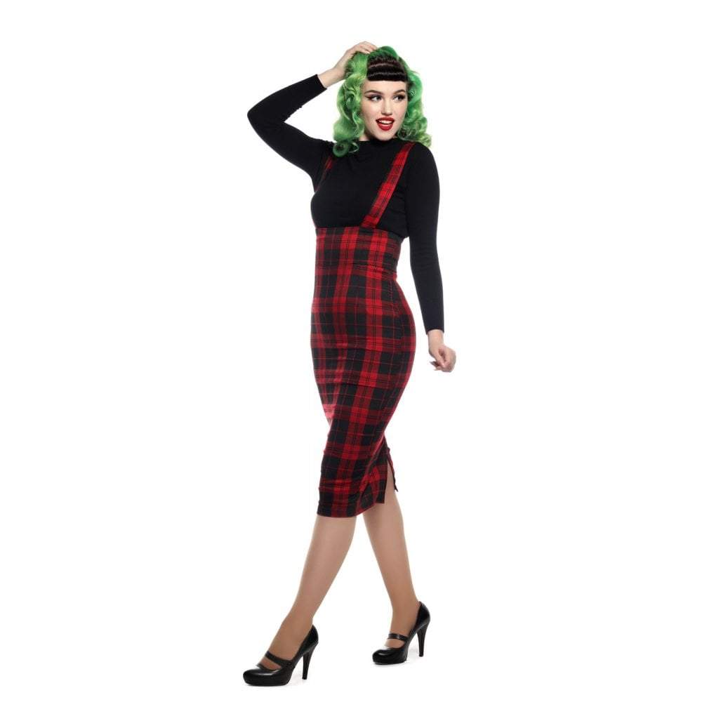 Collectif Mainline Karen Rebel Check Pencil Skirt-Vendemia