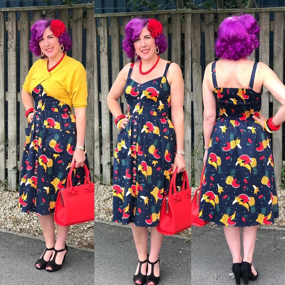 Collectif Mainline kimberly Polka Fruit Swing Dress-Vendemia