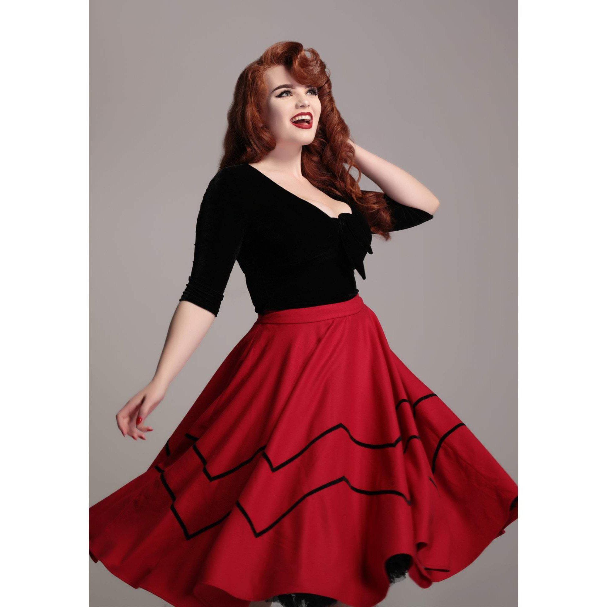 Collectif Mainline Milla Full Circle Skirt Red-Vendemia