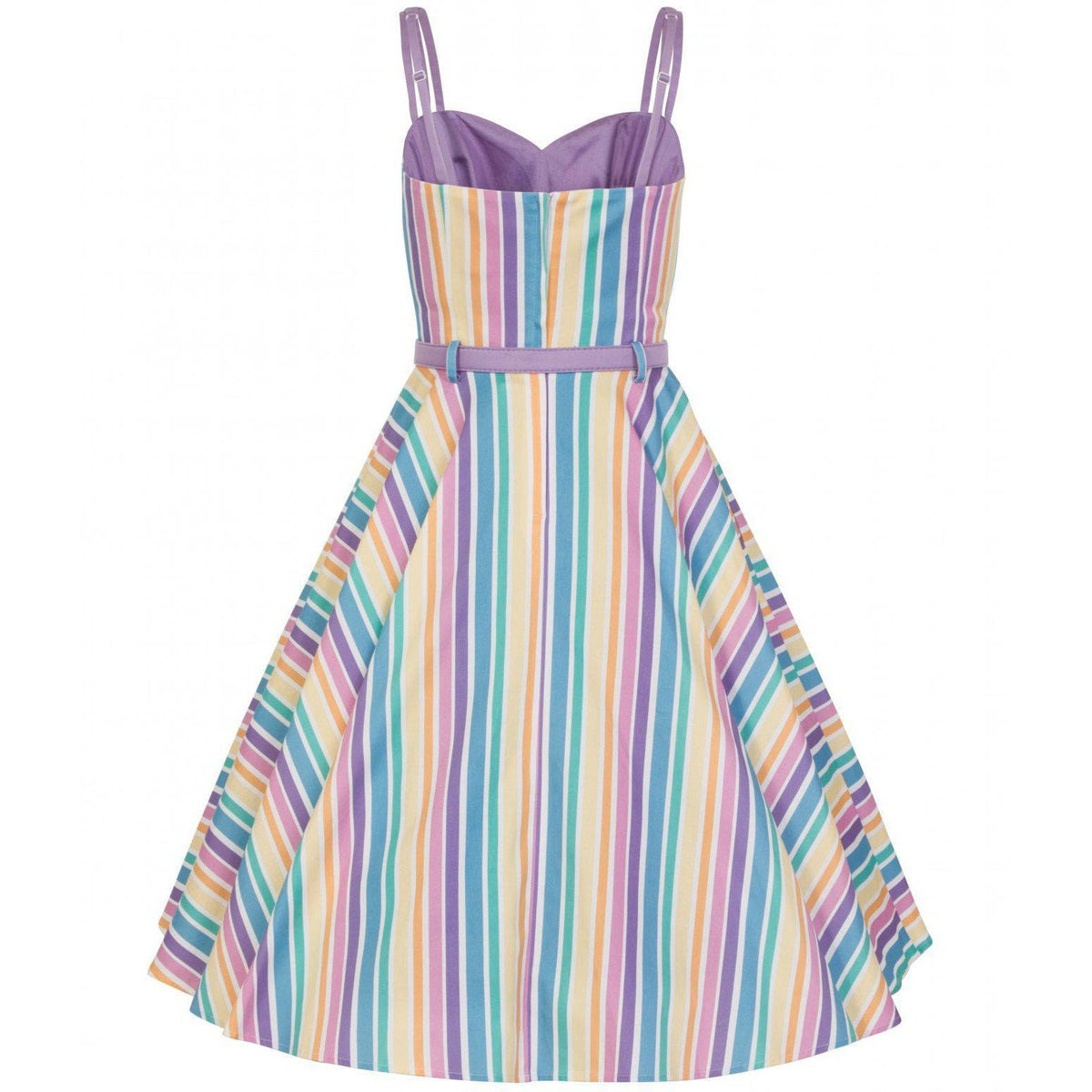 Collectif Mainline Nova Rainbow Stripes Swing Dress-Vendemia