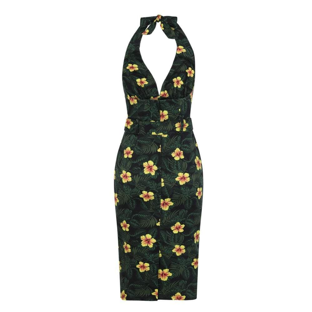 Collectif Mainline Ramona Tropical Hibiscus Pencil Dress-Vendemia