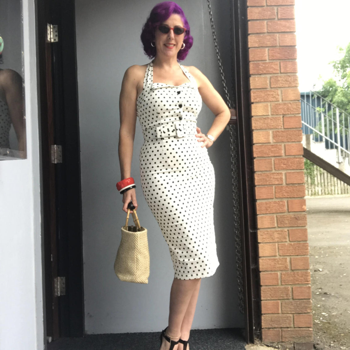 Collectif Mainline Wanda Polka Dot Pencil Dress-Vendemia