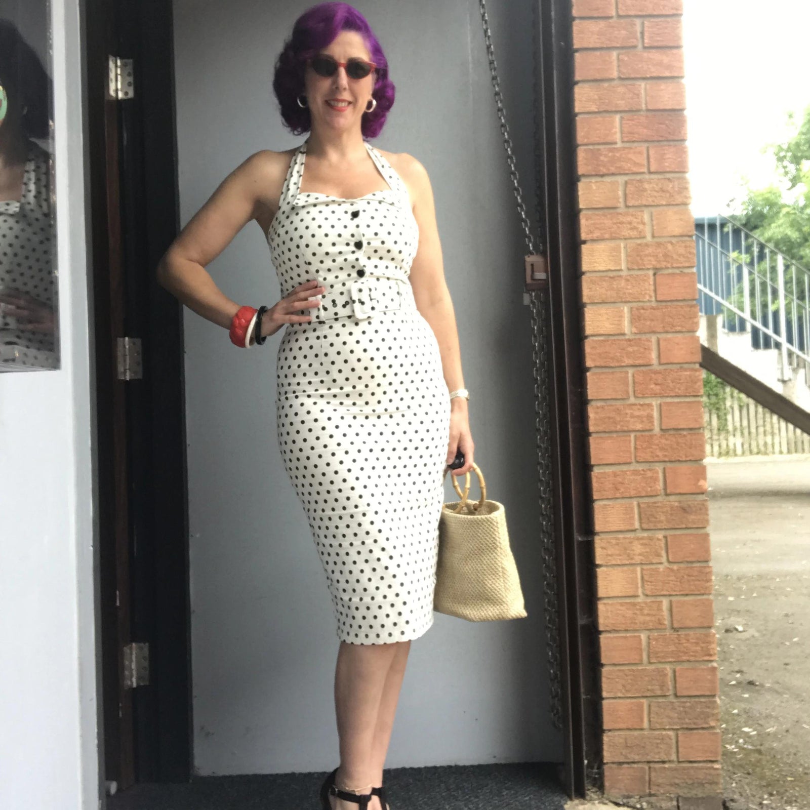 Collectif Mainline Wanda Polka Dot Pencil Dress-White/Black-Vendemia