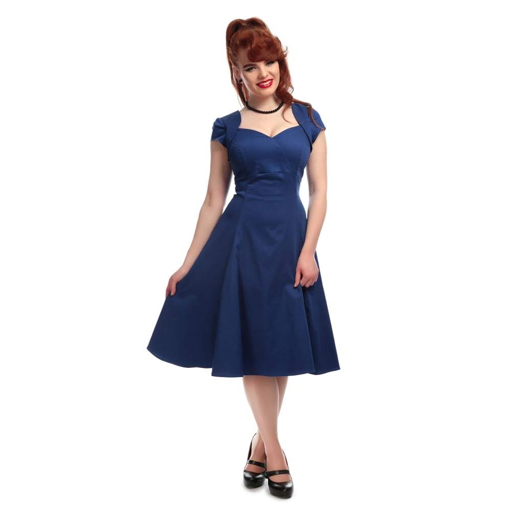 Collectif Regina Plain Doll Dress-Royal Blue-Vendemia