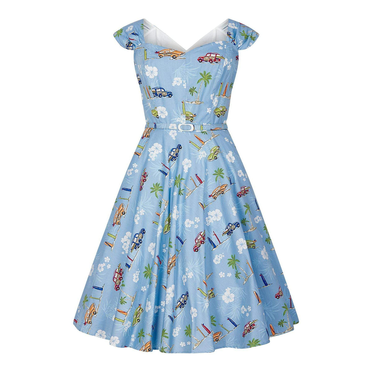 Collectif Sandra Car Swing Dress-Blue-Vendemia
