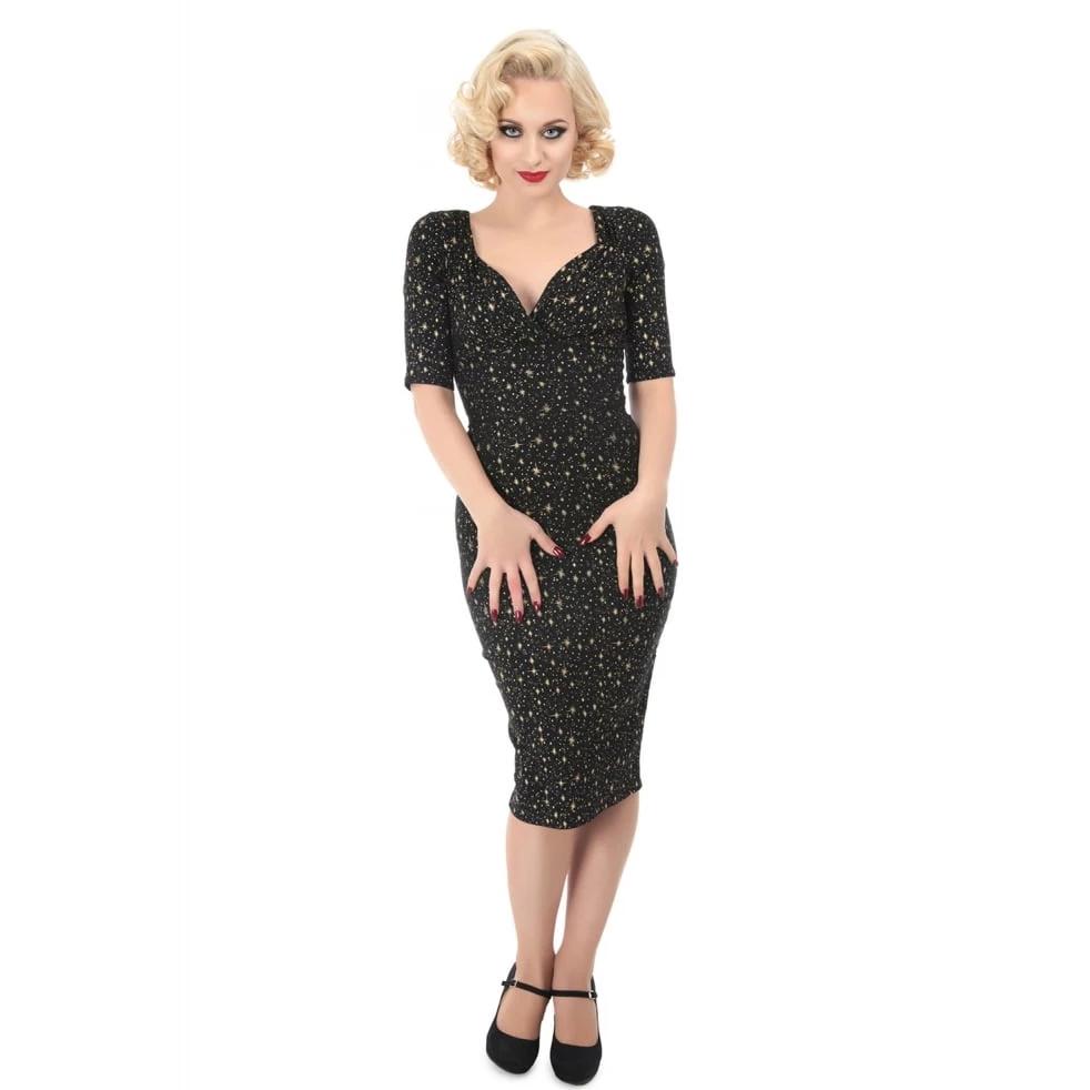 Collectif Trixie Atomic Star Pencil Dress-Black-Vendemia