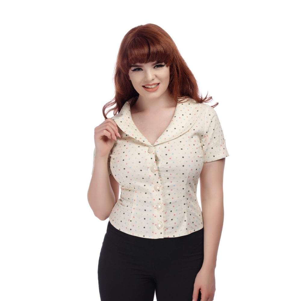 Collectif Vintage Brette Polka Dot Shirt-Cream-Vendemia