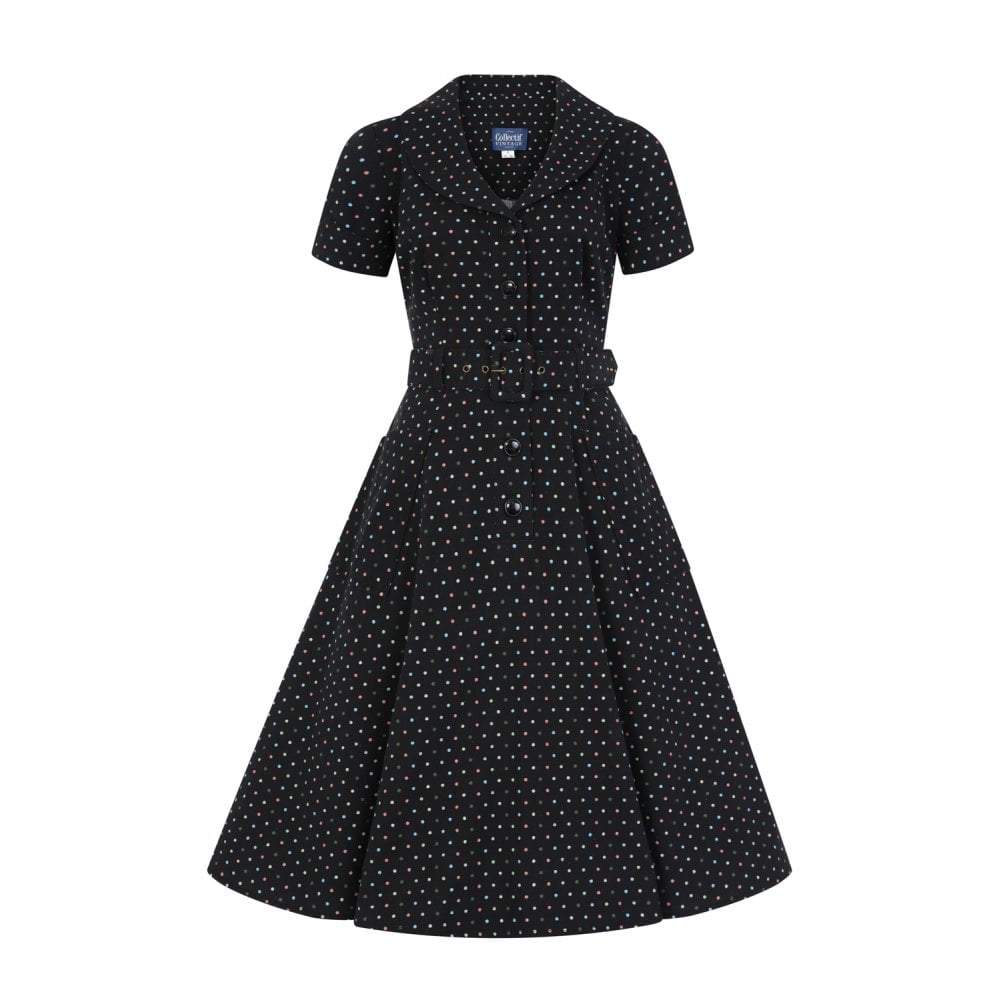 Collectif Vintage Brette Polka Dot Swing dress-Black-Vendemia