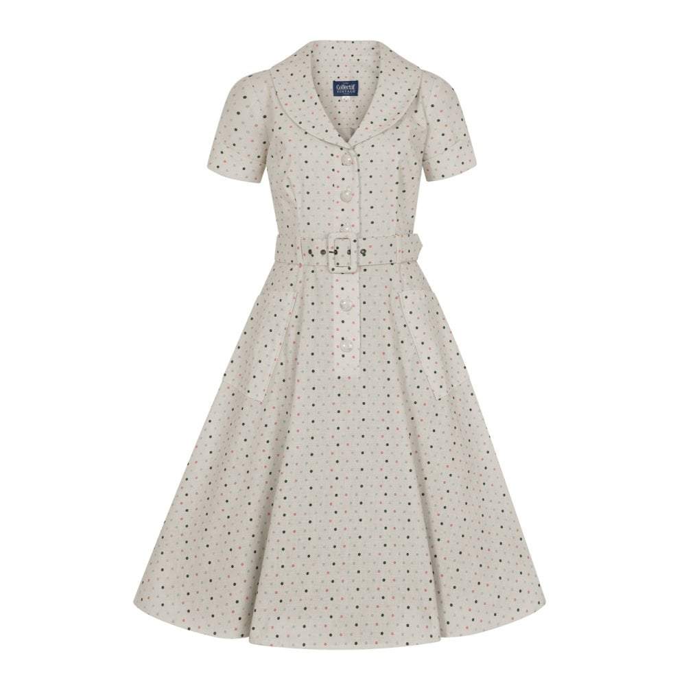 Collectif Vintage Brette Polka Dot Swing dress-Cream-Vendemia