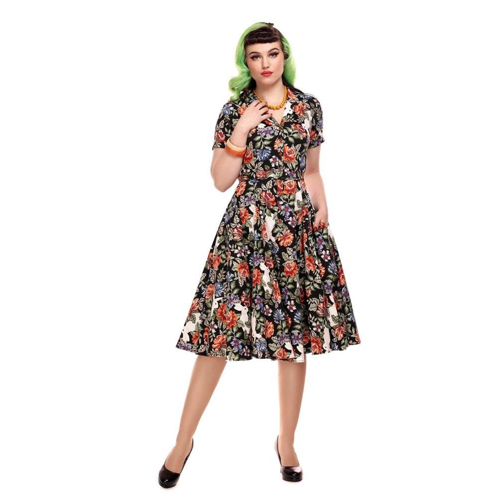 Collectif Vintage Caterina Forest Floral Swing Dress-Vendemia