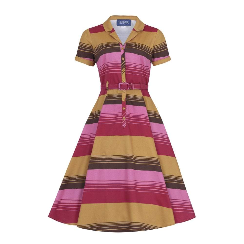 Collectif Vintage Caterina Sunset Stripes Swing Dress-Pink-Vendemia