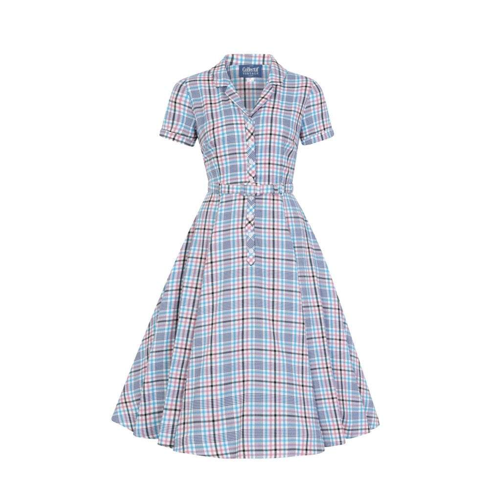 Collectif Vintage Caterina Vintage Check Swing Dress-Multi Coloured-Vendemia