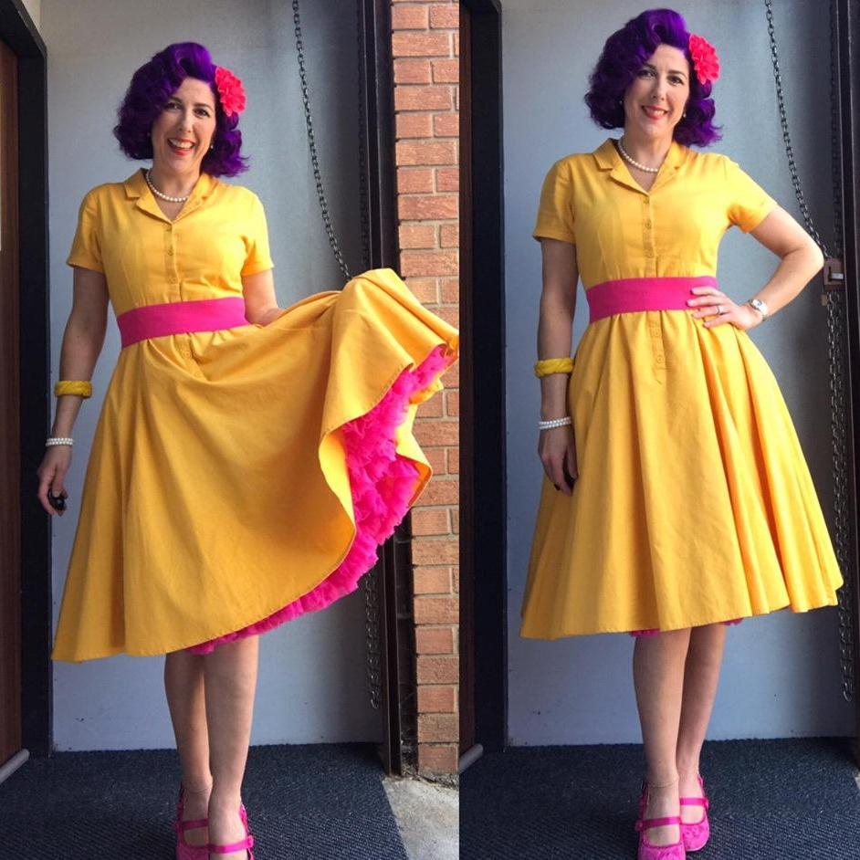 Collectif Vintage Caterina Vintage Cotton Swing Dress-Mustard-Vendemia