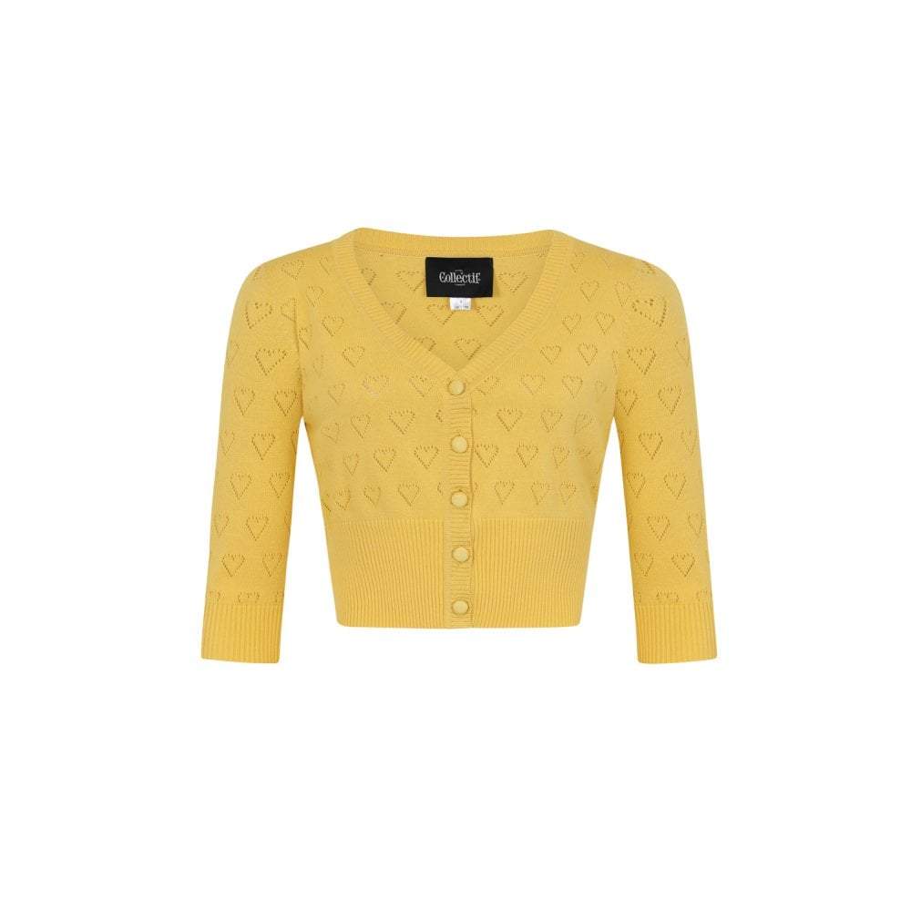 Collectif Vintage Evie Heart Cardigan-Yellow-Vendemia