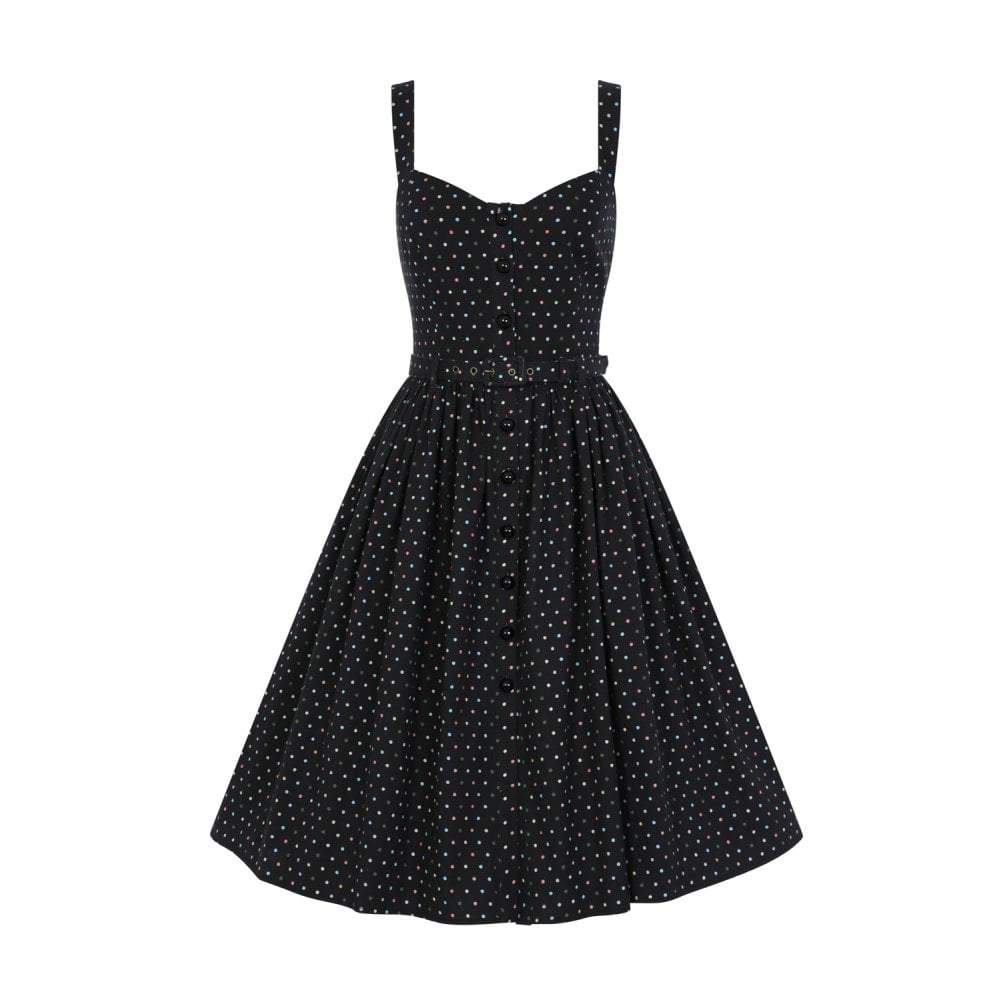 Collectif Vintage Jemima Polka Dot Swing Dress-Black-Vendemia