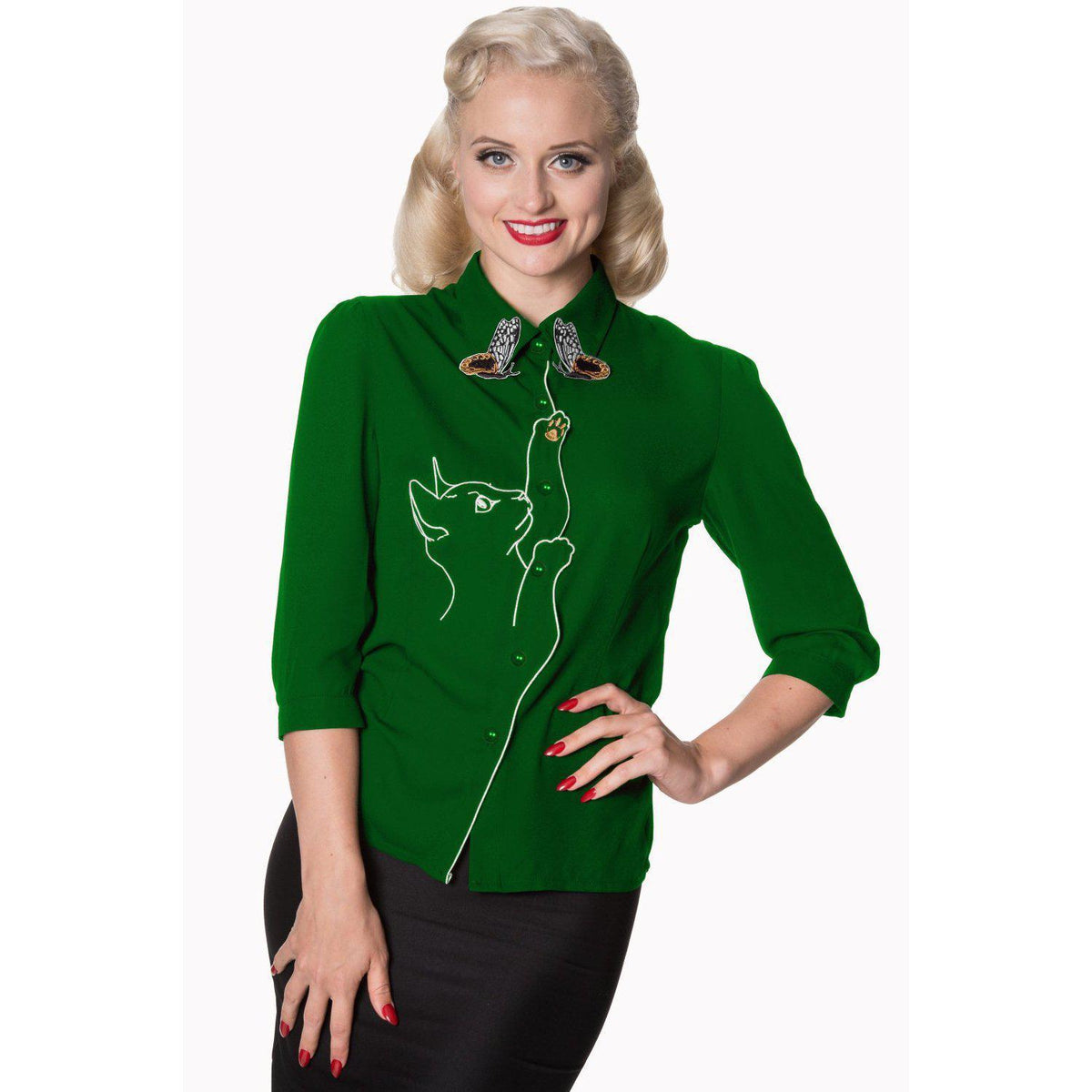 Dancing Days by Banned Snow Bird Shirt-Bottle Green-Vendemia