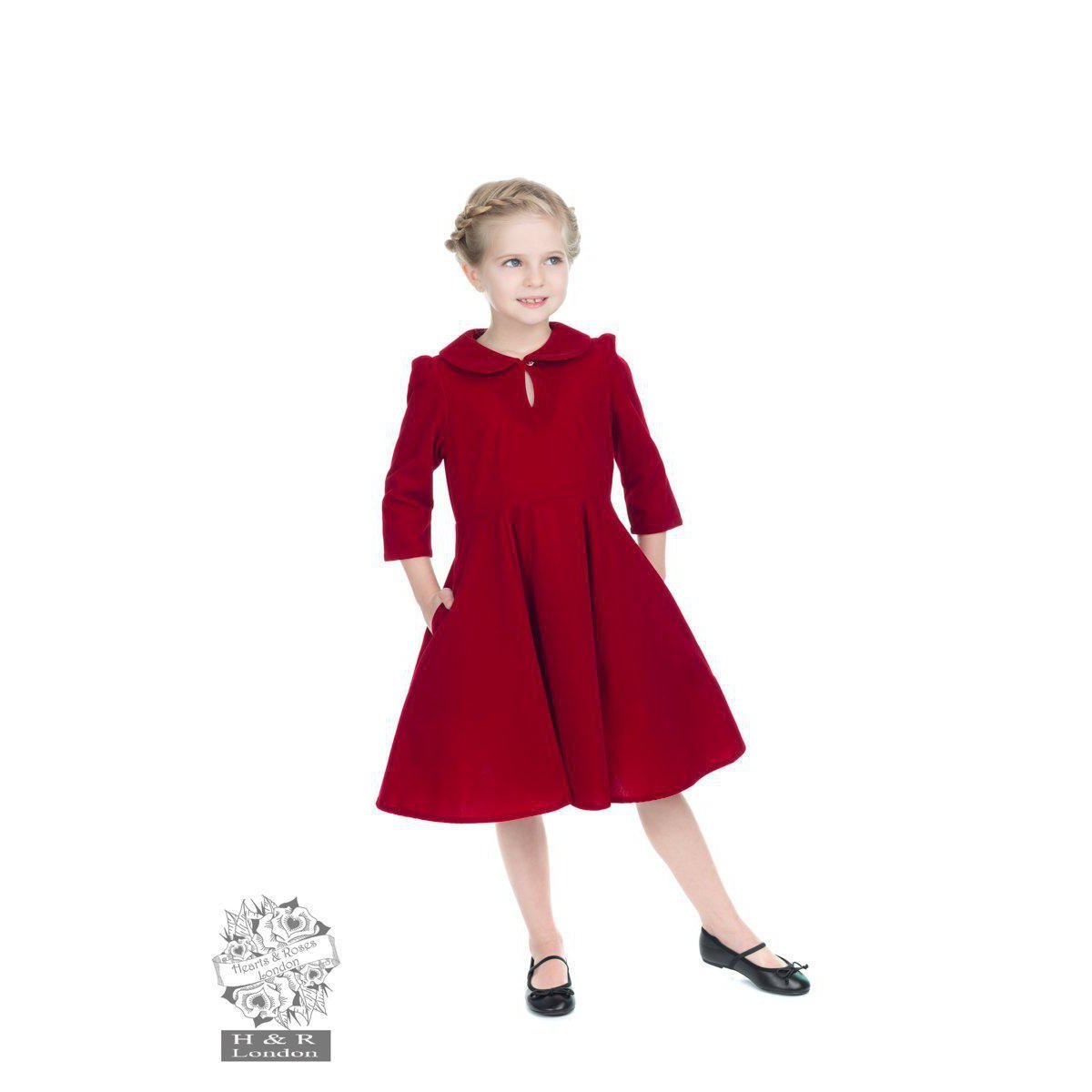 Hearts and Roses Glamorous Velvet Tea Dress Childrens Red-Vendemia