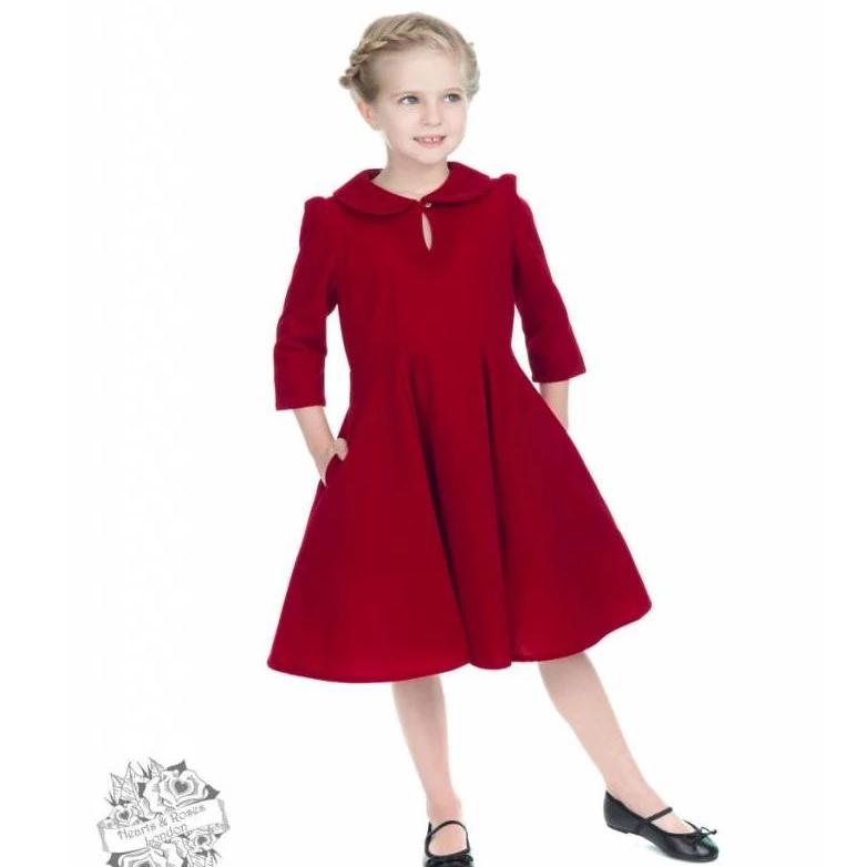 Hearts and Roses Glamorous Velvet Tea Dress Childrens Red-Vendemia