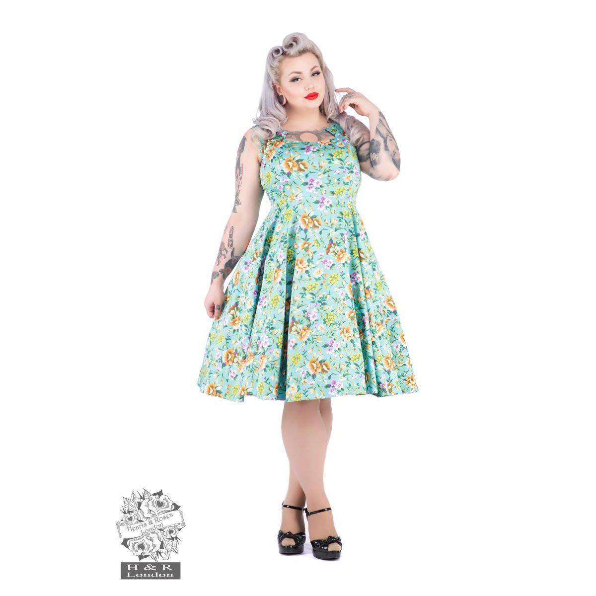 Hearts and Roses Turquoise Ella Floral Swing Dress-Turquoise-Vendemia