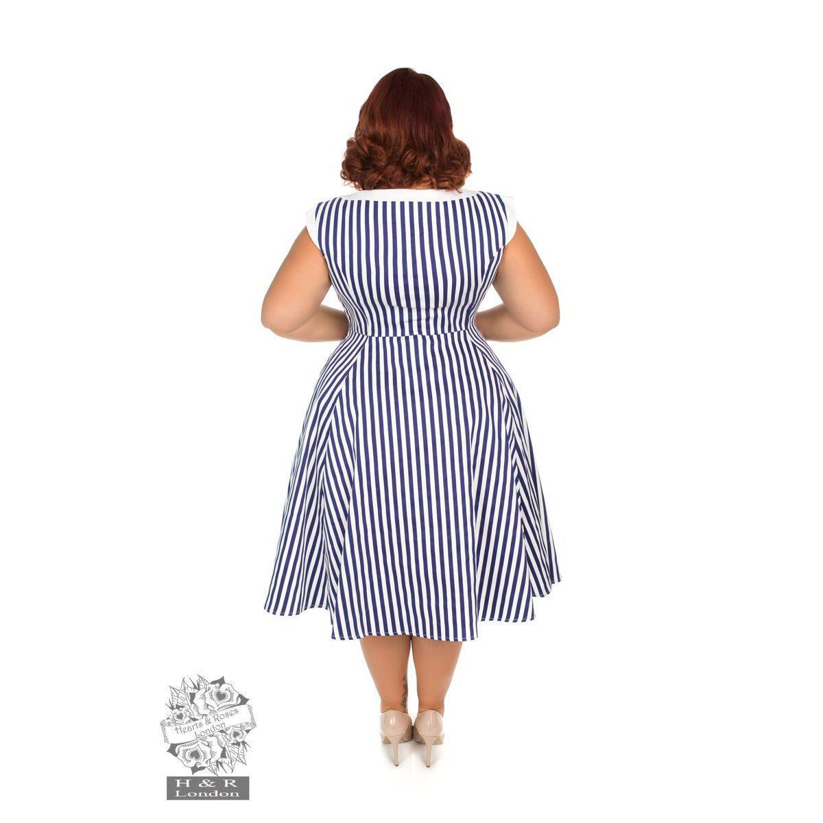 Hearts &amp; Roses Blue Stripe Hepburn Dress-Vendemia
