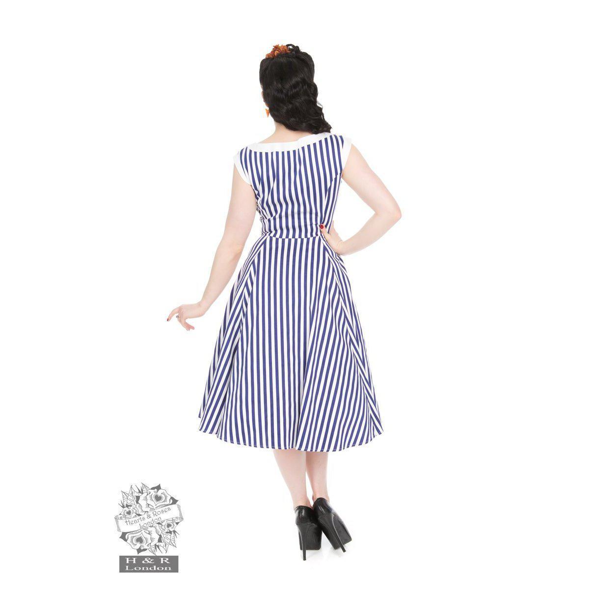 Hearts &amp; Roses Blue Stripe Hepburn Dress-Vendemia