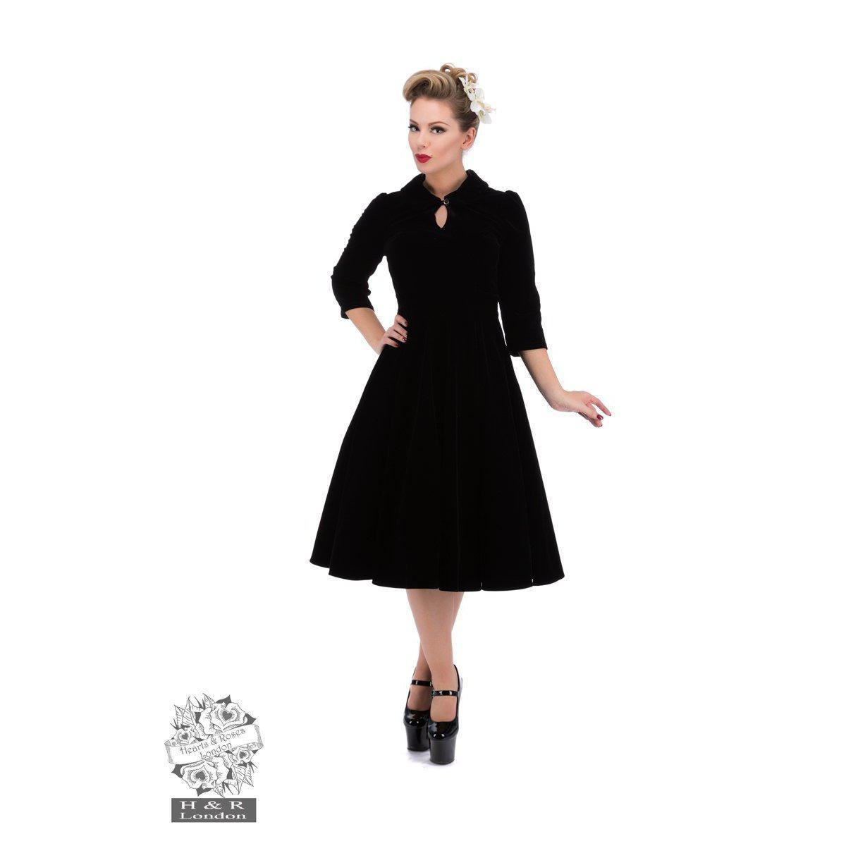 Hearts & Roses Glamorous Velvet Swing Dress In Black-Black-Vendemia