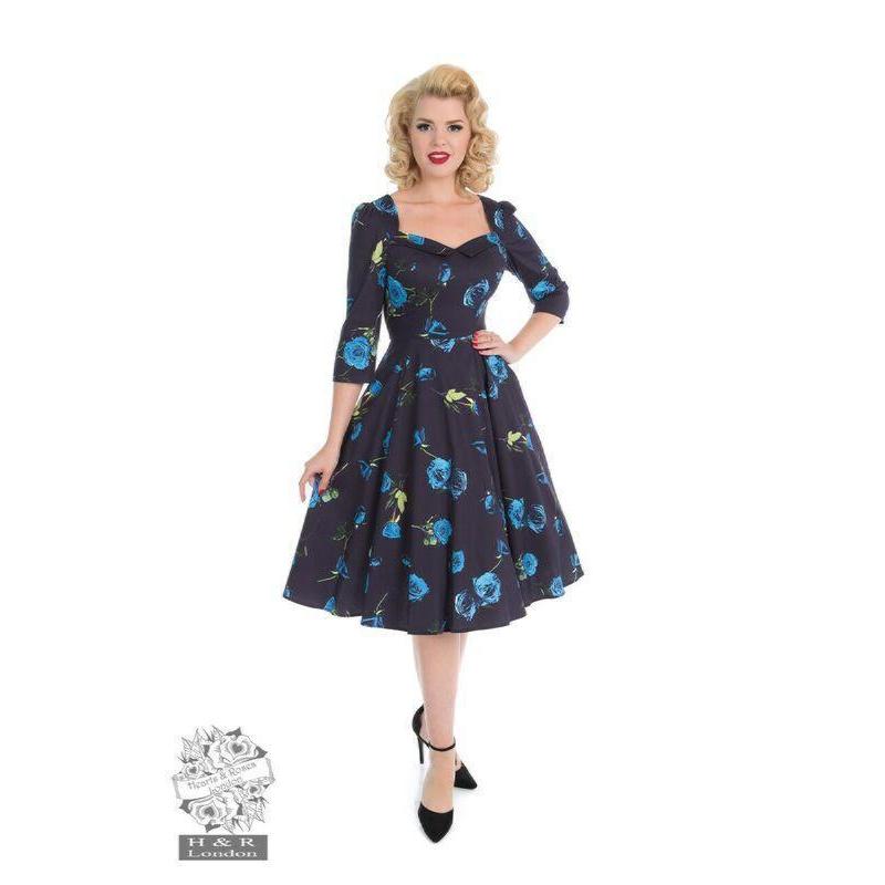 Hearts &amp; Roses Melody Swing Dress Blue Roses-Vendemia