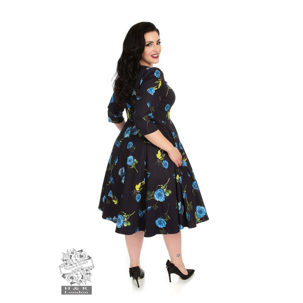 Hearts &amp; Roses Melody Swing Dress Blue Roses-Vendemia