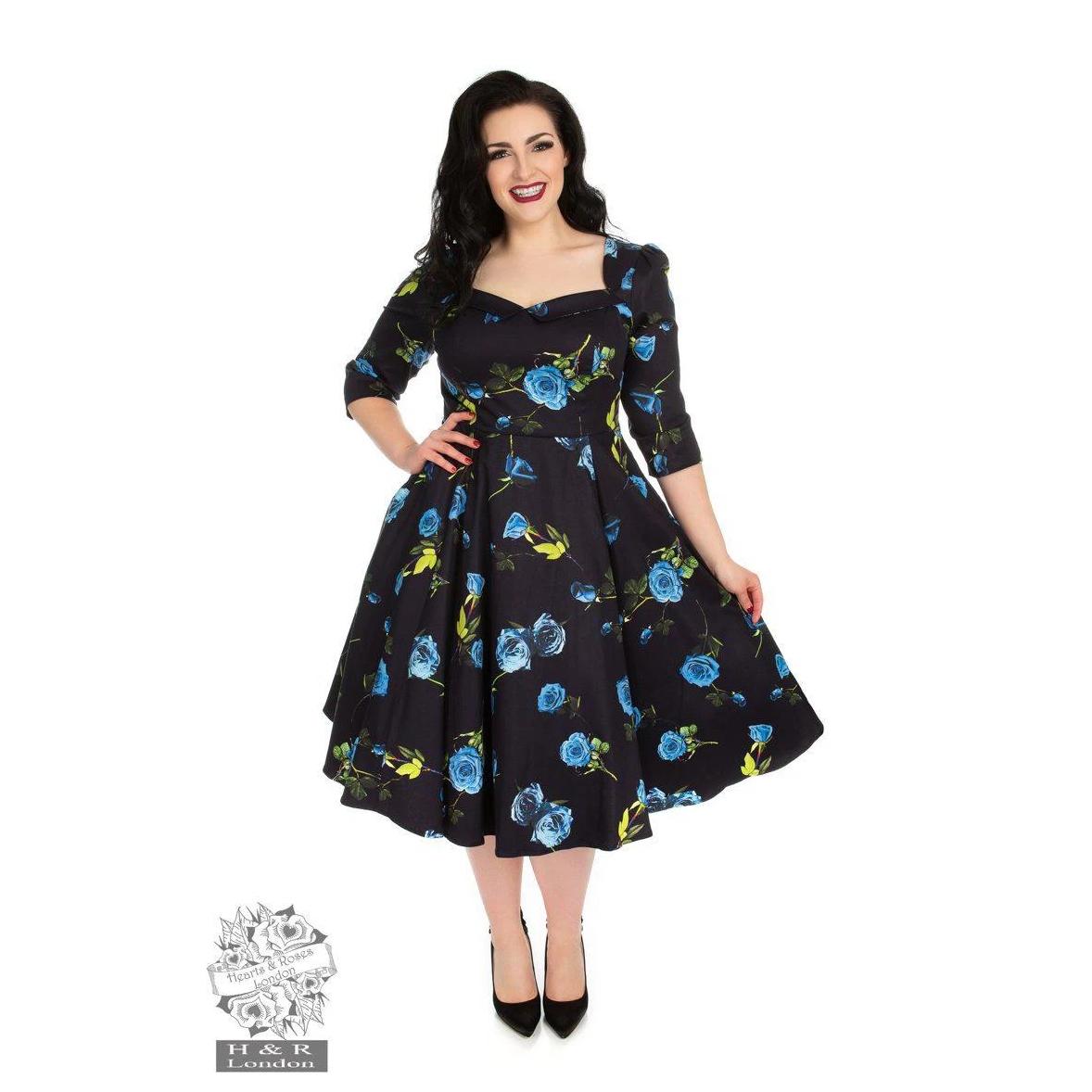 Hearts & Roses Melody Swing Dress Blue Roses-Blue-Vendemia