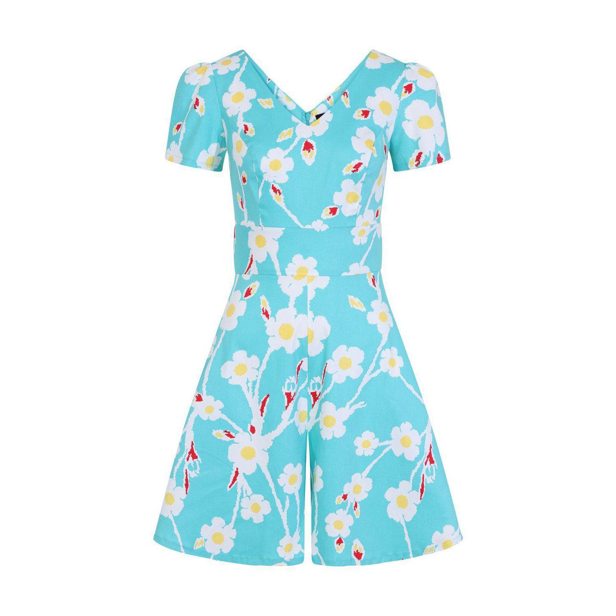 Hearts &amp; Roses Turquoise Floral Playful Playsuit-Turquoise-Vendemia