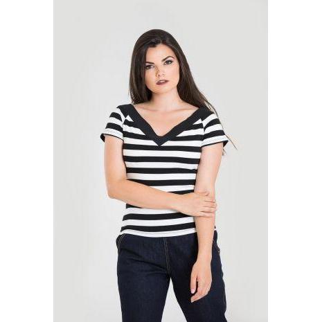 Hell Bunny Caitlin Top Black &amp; White Stripe-Vendemia