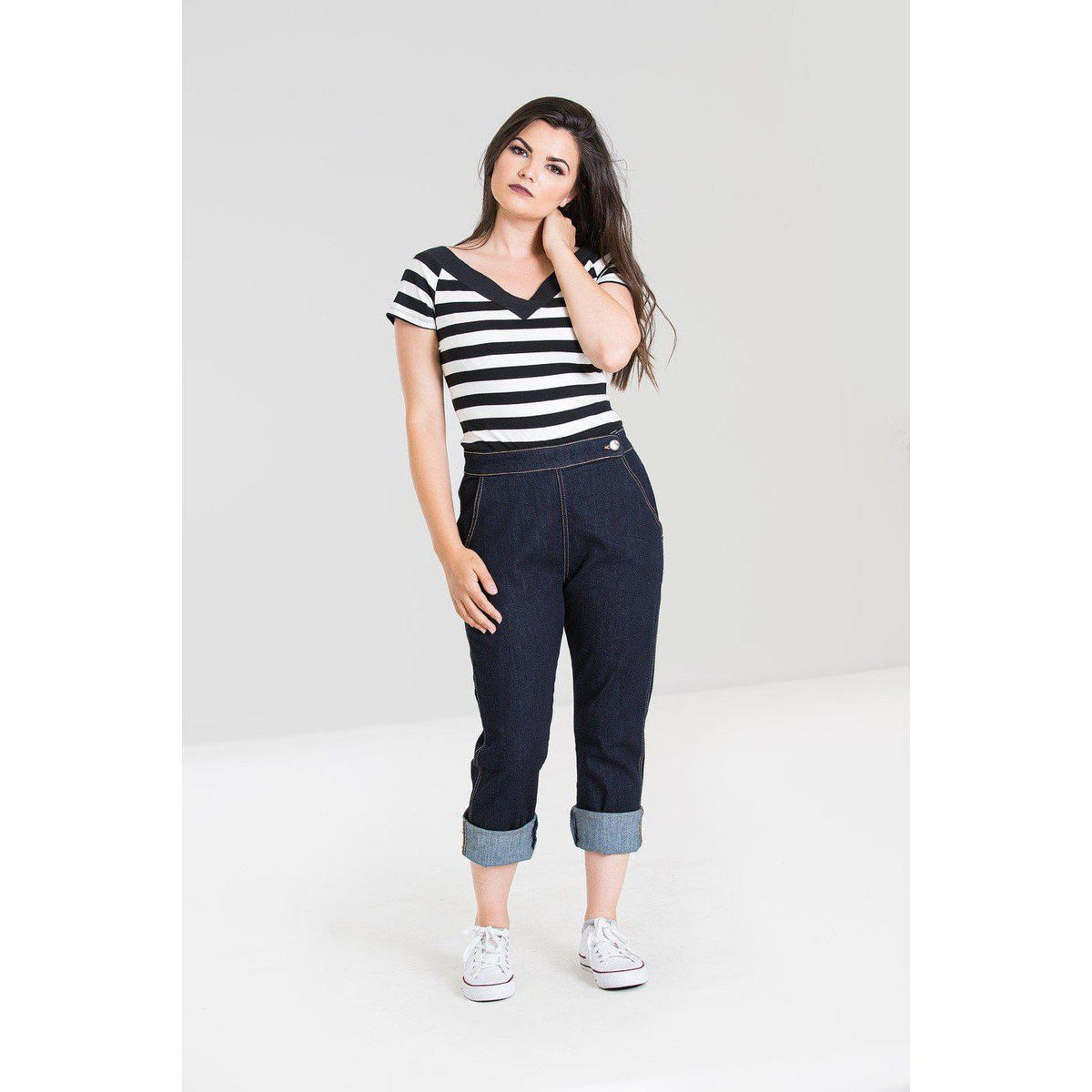 Hell Bunny Charlie Denim Capri-Navy-Vendemia