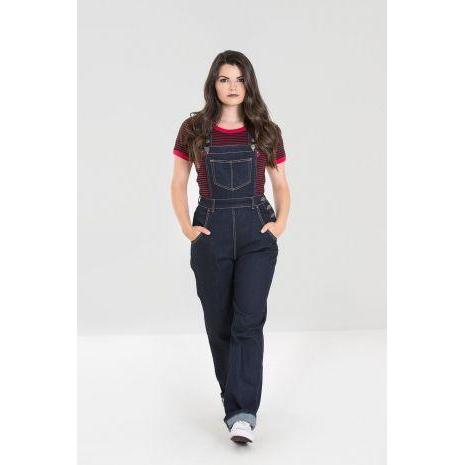 Hell Bunny Elly May Denim Dungaree-Navy-Vendemia