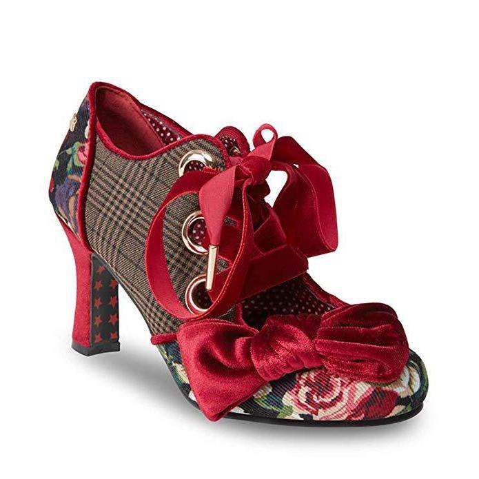 Joe Browns Couture Ruby Shoes Checked-Burgundy-Vendemia
