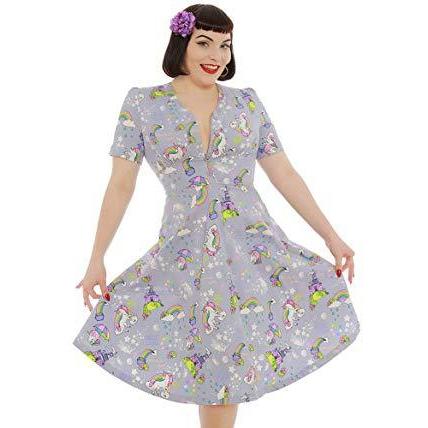 Lindy Bop Lindy Bop Ionia Magic Unicorn Print Tea Dress-Vendemia