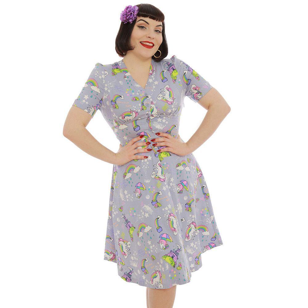 Lindy Bop Lindy Bop Ionia Magic Unicorn Print Tea Dress-Vendemia