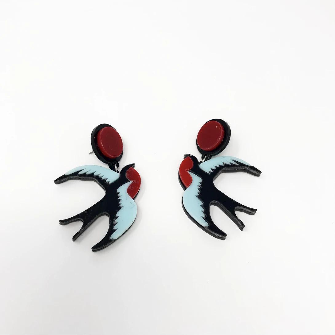 Love Ur Look Swallow Earrings-Multi Coloured-Vendemia
